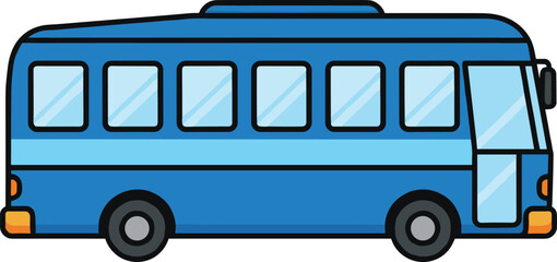 Blue city bus vehicle illustration in flat cartoon style for public transportation travel urban and mobility design © MstSabina