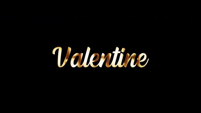 Animation of Valentines Golden shine text titles on black abstract background. Isolated transparent video animation text with alpha channel using pro res 444.