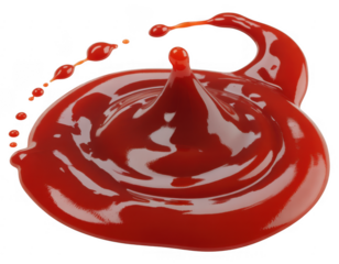 Red liquid splash ketchup sauce isolated on a transparent background