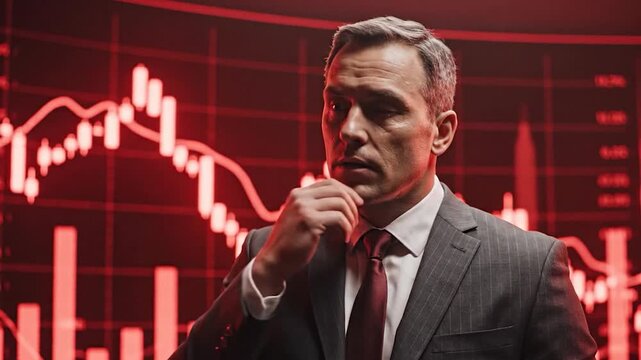Worried Businessman Facing Financial Crisis with Stock Market Crash.