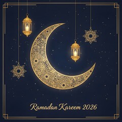 Ramadan Kareem 2026 Arabesque Moon & Lanterns