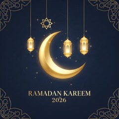 Ramadan Kareem 2026 Crescent Moon & Lantern Frame