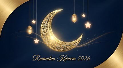 Ramadan Kareem 2026 Luxury Golden Crescent Moon