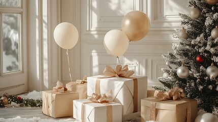 Elegant christmas celebration with gifts and balloons