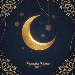 Ramadan Kareem 2026 Elegant Golden Moon Islamic Background
