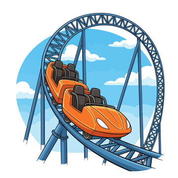 Orange Roller Coaster Car on a Blue Track with a Loop.