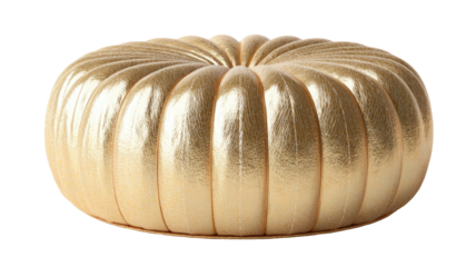 shiny metallic gold pumpkin with smooth ribbed surface luxury autumn decor object isolated on white background