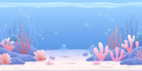 Flat Illustration of Coral Reef Bleaching Underwater Scene Showing Tropical Marine Life Damage, Climate Change Impact on Ocean Ecosystems and Aquatic Biodiversity.