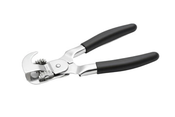 Obraz premium A high angle shot of a can opener with black handle on a reflective surface