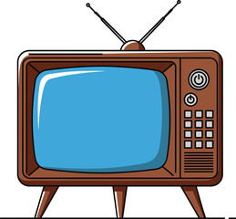 Retro Vintage Television with Antenna Cartoon Vector Illustration for Media, Broadcasting, Entertainment, and Classic Technology Design