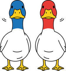 Cute Duck Cartoon Character Pair Standing Front View Flat Vector Illustration for Children, Farm, Mascot, and Animal Design