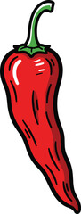 Red Chili Pepper Spicy Vegetable Hand Drawn Cartoon Vector Illustration for Food, Cooking, Restaurant, and Hot Flavor Design