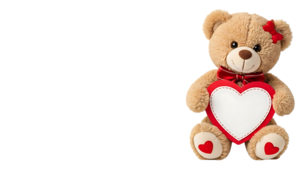 Cute teddy bear holding heartshaped sign for Valentines Day