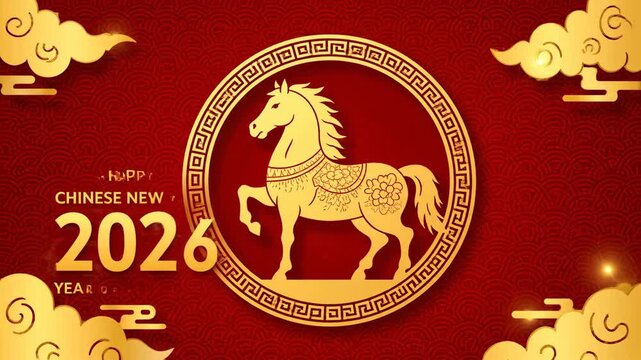 Happy Chinese New Year 2026 Year of the Horse Golden Horse Illustration.