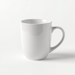 Minimalist White Ceramic Coffee Mug Mockup with Smooth Glossy Finish and Elegant Handle Isolated on a Clean White Background
