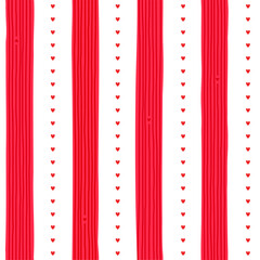 Small hearts and stripes hand drawn pattern. Cute small hearts lines and wavy stripes girly print