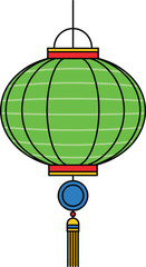 Green Hanging Paper Lantern Decorative Flat Vector Illustration for Festival, Celebration, Asian Culture, Holiday, and Event Design