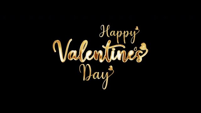 Animation Happy Valentines day Golden shine text titles on black abstract background typography of happy valentines day isolated with alpha channel Quick time Prores 444 encode. Romantic greeting text