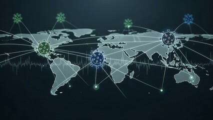 Global Pandemic Spread Illustrated on World Map with Virus Icons image photo