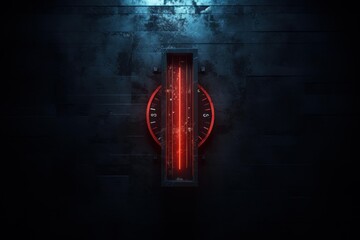 Abstract sci fi meter showing a red glowing bar on a dark industrial background