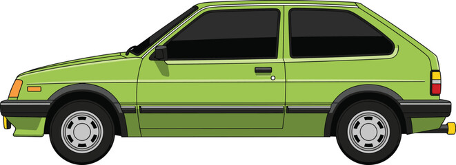 Green Compact Hatchback Car Side View Flat Vector Illustration for Transportation, Automotive Design, Urban Travel, and Vehicle Graphics