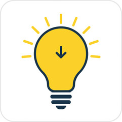 Light Bulb Idea Icon with Download Arrow Flat Vector Illustration for Innovation, Creativity, Energy, and Technology Design