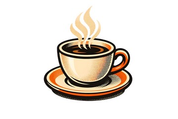 Retro Halftone Illustration of Vintage Coffee Cup in Classic Diner Style