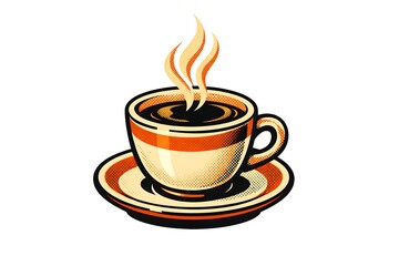 Fototapeta premium Retro Halftone Illustration of Vintage Coffee Cup in Classic Diner Style