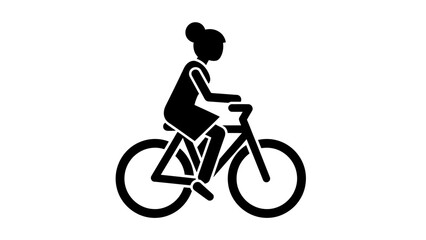 Obraz premium Simple black and white icon of a person riding a bicycle, representing cycling activity and transportation.