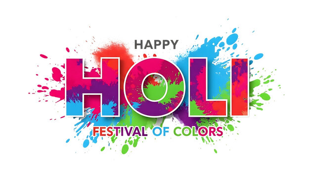 Happy holi festival of colors celebration logo with paint splatters on transparent background