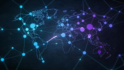 Global digital network connecting world map data points, international network flow network, connection,. - Powered by Adobe