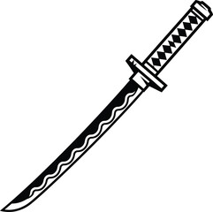 Japanese Katana Sword Weapon Outline Vector Illustration for Samurai, Martial Arts, Traditional Culture, and Combat Design