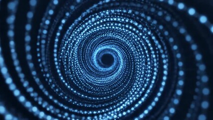 Abstract digital spiral tunnel of blue lights and geometric shapes - Powered by Adobe