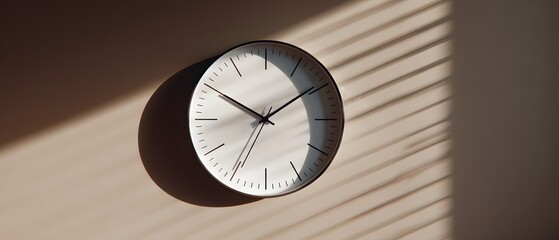Minimalist White Wall Clock with Artistic Window Shadow Aesthetic Decor