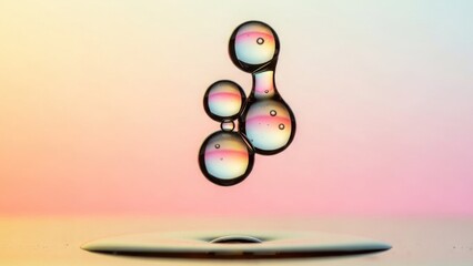 Floating water droplets in pastel sky