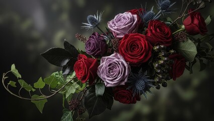 Vibrant rose bouquet in dark setting