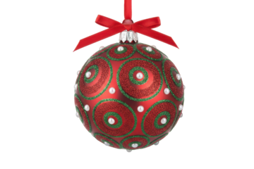 Festive red ornament with decorative design and ribbon for holiday season celebration