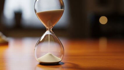 Sand timer on wooden surface
