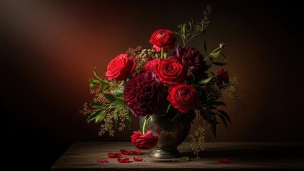 Vibrant red rose bouquet in vase