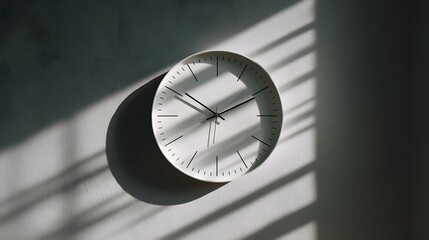 Minimalist White Wall Clock with Artistic Window Shadow Aesthetic Decor