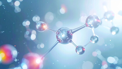 Molecular Marvel: An abstract, close-up view of a complex molecular structure, rendered with stunning detail, floating in a luminous and atmospheric background.