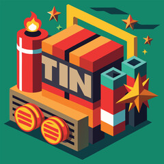 TNT Explosive Box Isometric Icon Vector