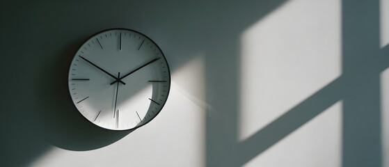 Minimalist White Wall Clock with Artistic Window Shadow Aesthetic Decor