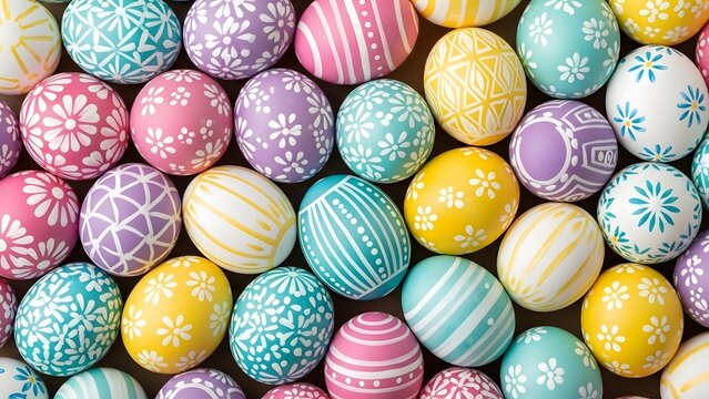 A vibrant collection of beautifully decorated pastel easter eggs showcasing intricate patterns and festive colors - Powered by Adobe