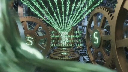 Abstract digital technology concept with gears and binary code - Powered by Adobe