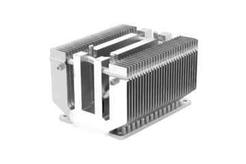 Metallic Heat Sink Component Isolated with Soft Lighting on a Gray Surface