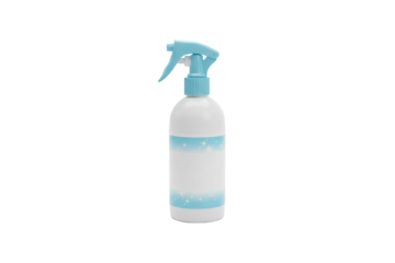 Minimalist blue and white spray bottle with sparkling accents