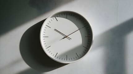 Minimalist White Wall Clock with Artistic Window Shadow Aesthetic Decor