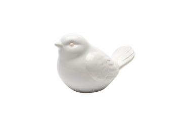 Minimalist ceramic bird figurine with smooth lines and delicate feather details on a clean surface