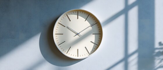 Minimalist White Wall Clock with Artistic Window Shadow Aesthetic Decor